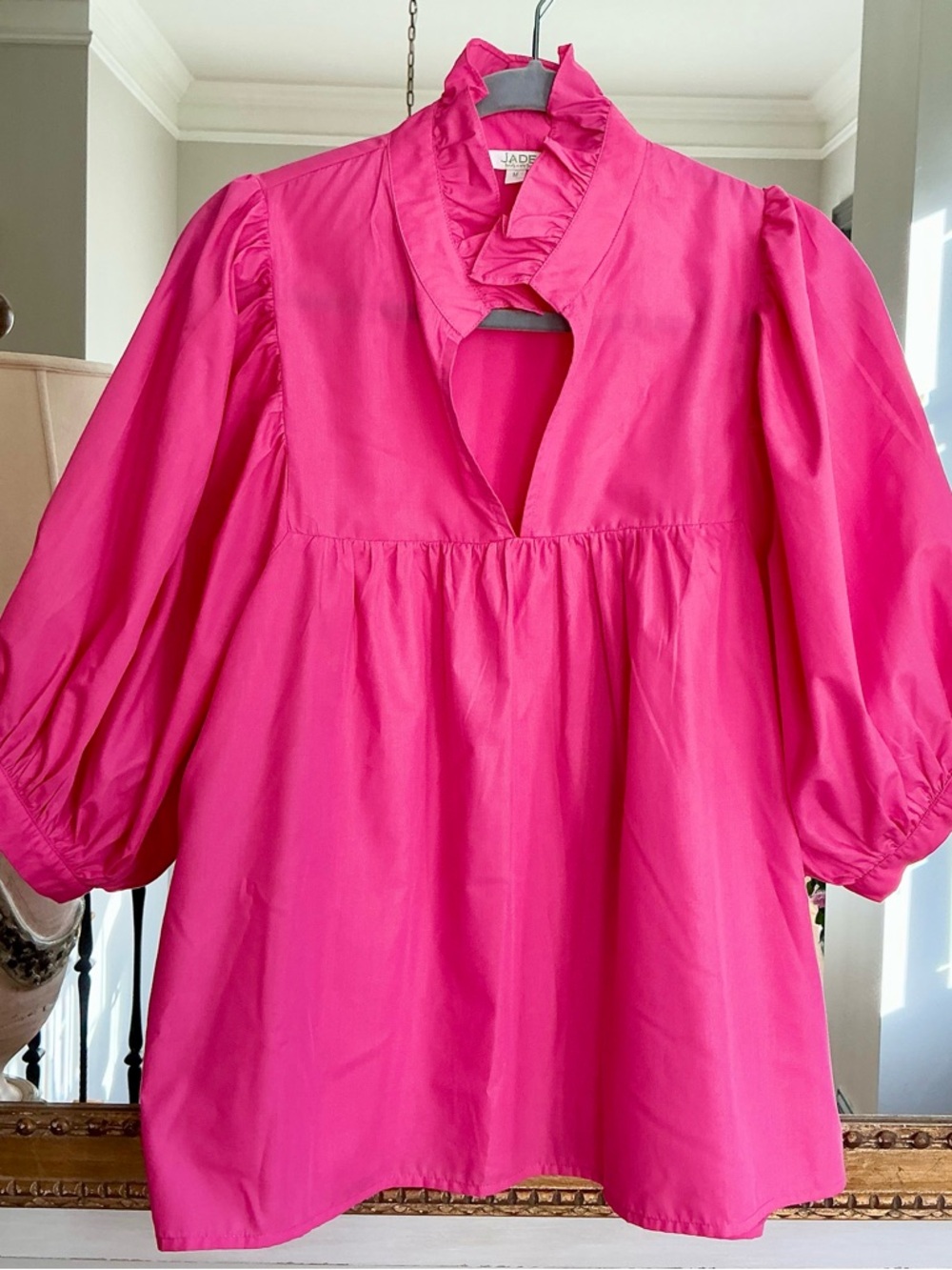 Jade Vibrant Pink Ruffle-Trim Peasant Top